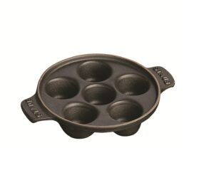 staub round snail dish with 6 holes, matt black