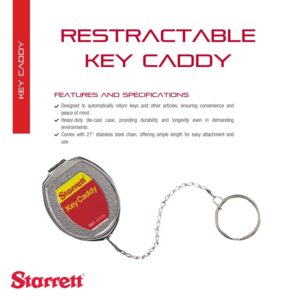 Starrett Key Caddy with 21" Stainless Steel Chain, Heavy-Duty Die-Cast Zinc Case, Large Key Ring, Retractable Design - SK1