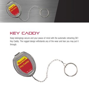 Starrett Key Caddy with 21" Stainless Steel Chain, Heavy-Duty Die-Cast Zinc Case, Large Key Ring, Retractable Design - SK1