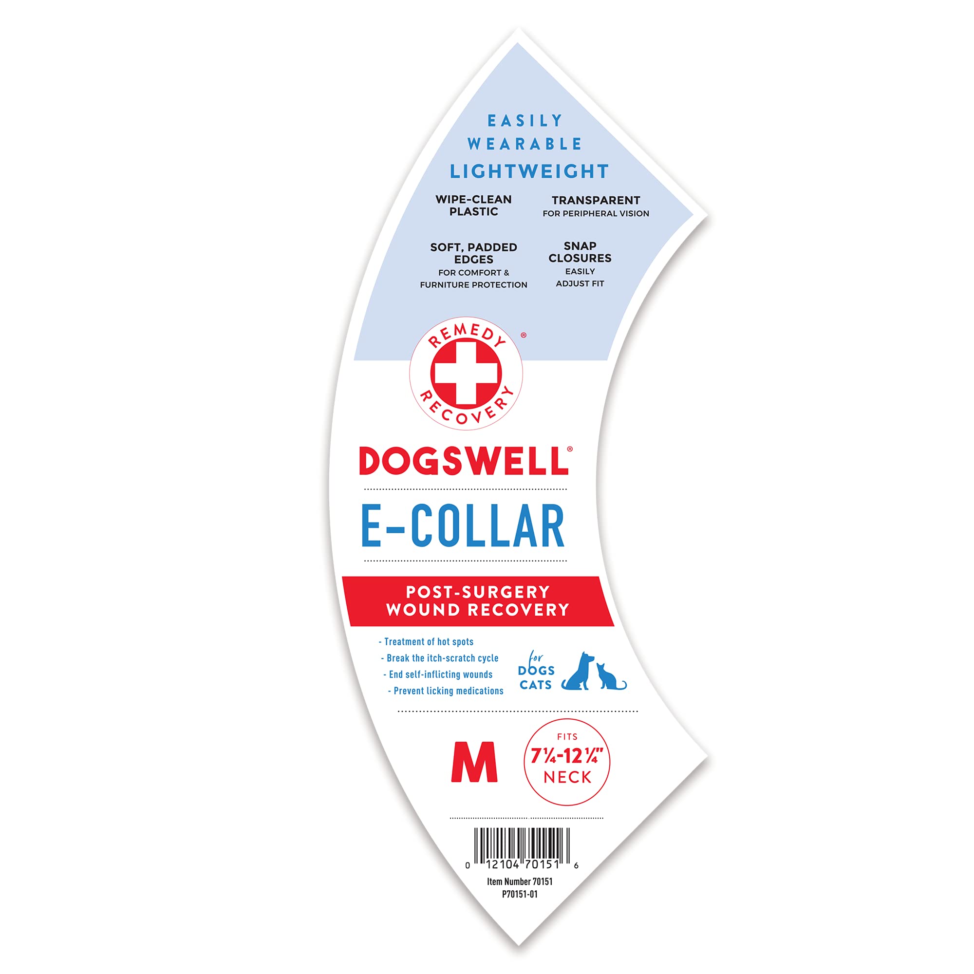 Dogswell Remedy + Recovery Pet First Aid, Rigid E-Collar, Clear, Medium