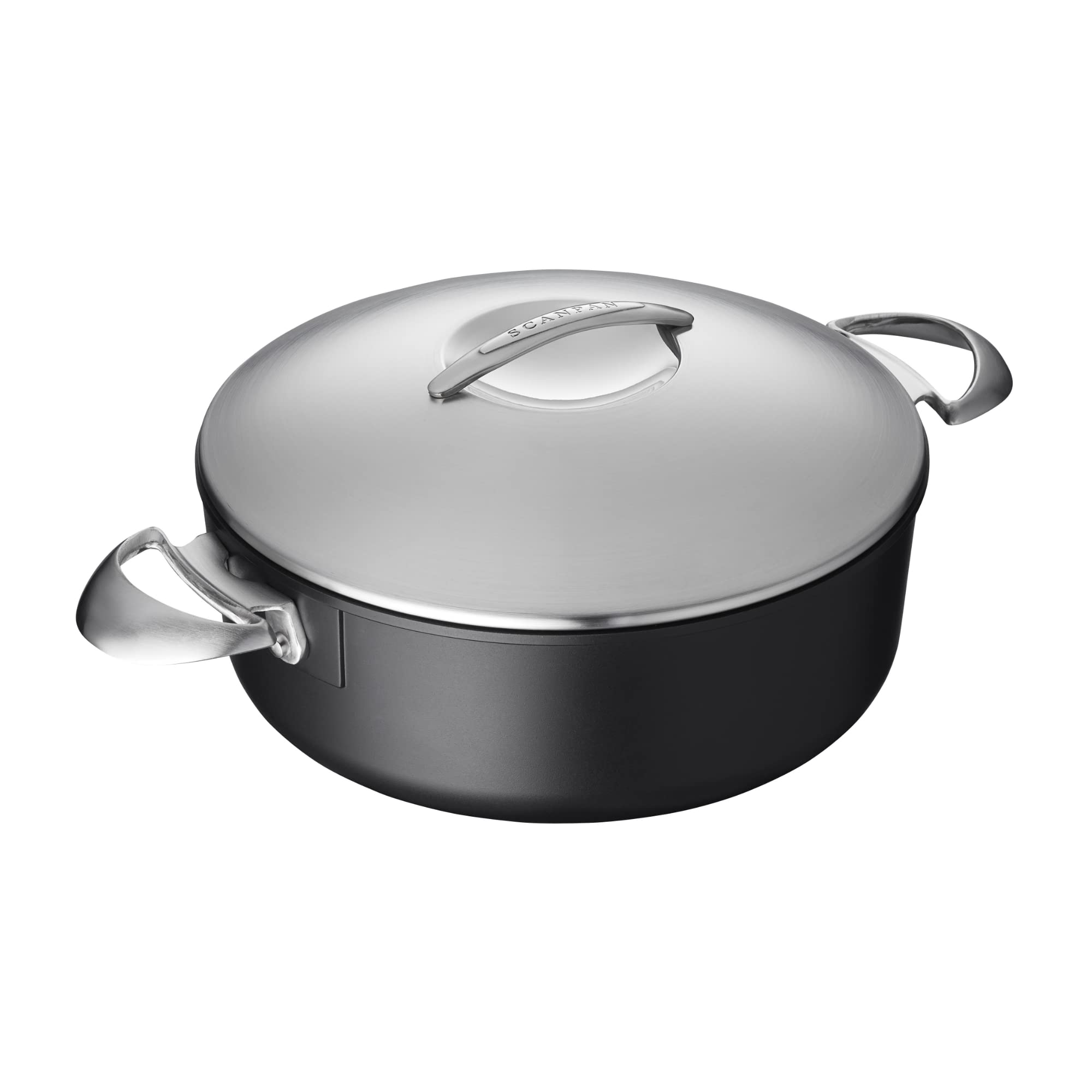 SCANPAN Professional 4.5 qt Low Sauce Pot with Lid - Easy-to-Use Nonstick Cookware - Dishwasher, Metal Utensil & Oven Safe - Made in Denmark