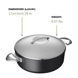 SCANPAN Professional 4.5 qt Low Sauce Pot with Lid - Easy-to-Use Nonstick Cookware - Dishwasher, Metal Utensil & Oven Safe - Made in Denmark