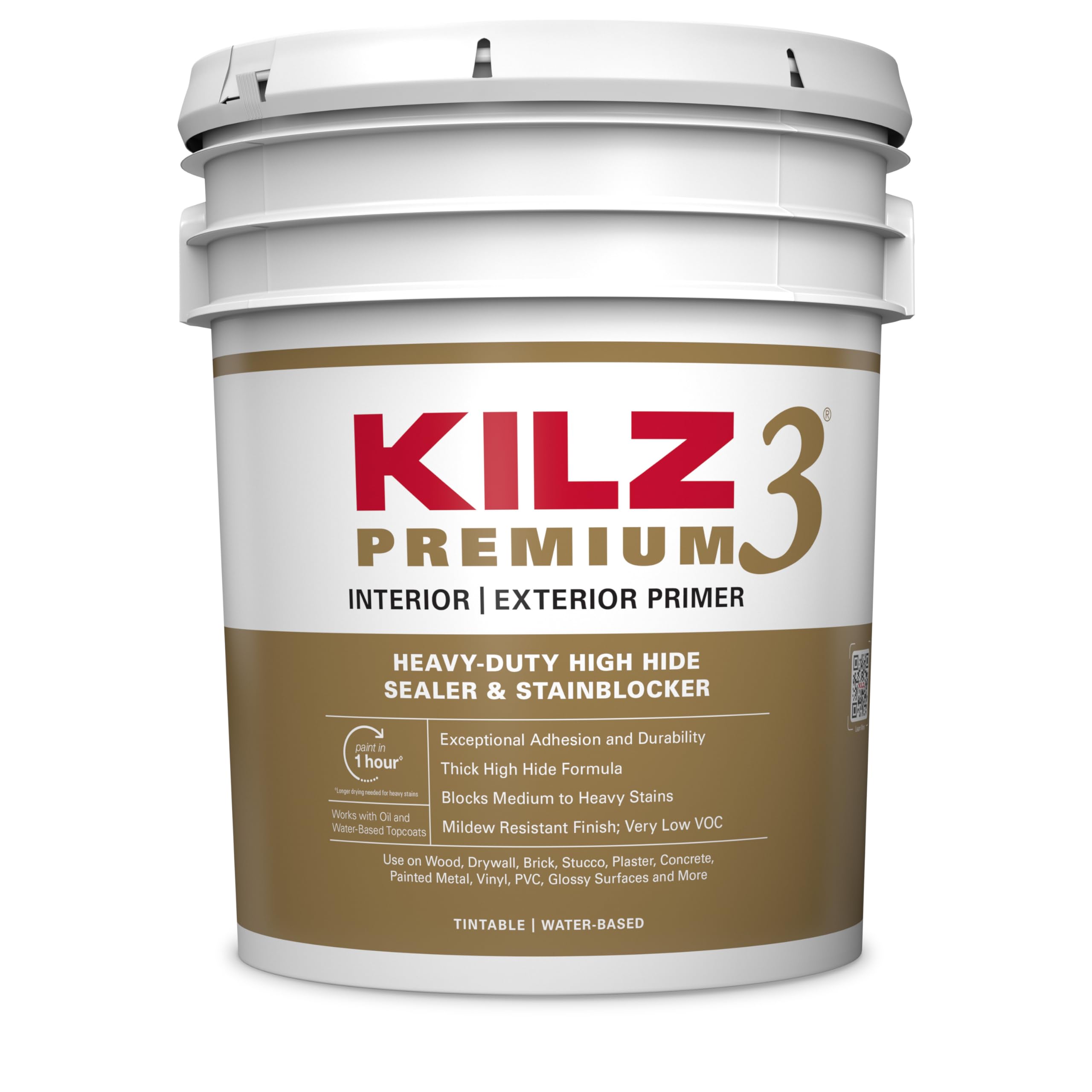 KILZ 3 Premium Primer, Interior/Exterior, 5 Gallon