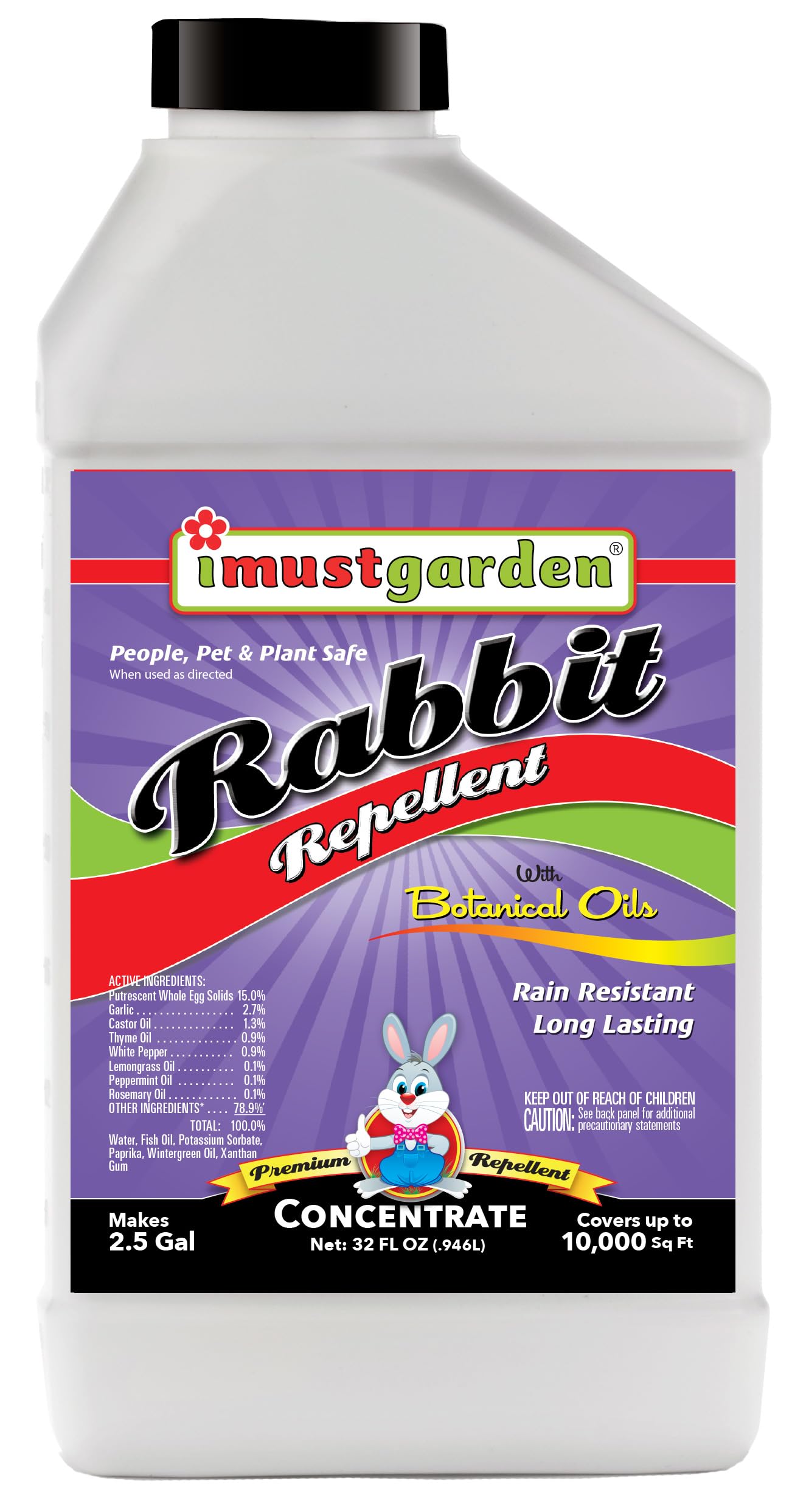 I Must Garden Rabbit Repellent 32oz Concentrate: Mint Scent Rabbit Spray for Gardens, Plants, and Lawns – Natural and Safe - Makes 2.5 Gallons