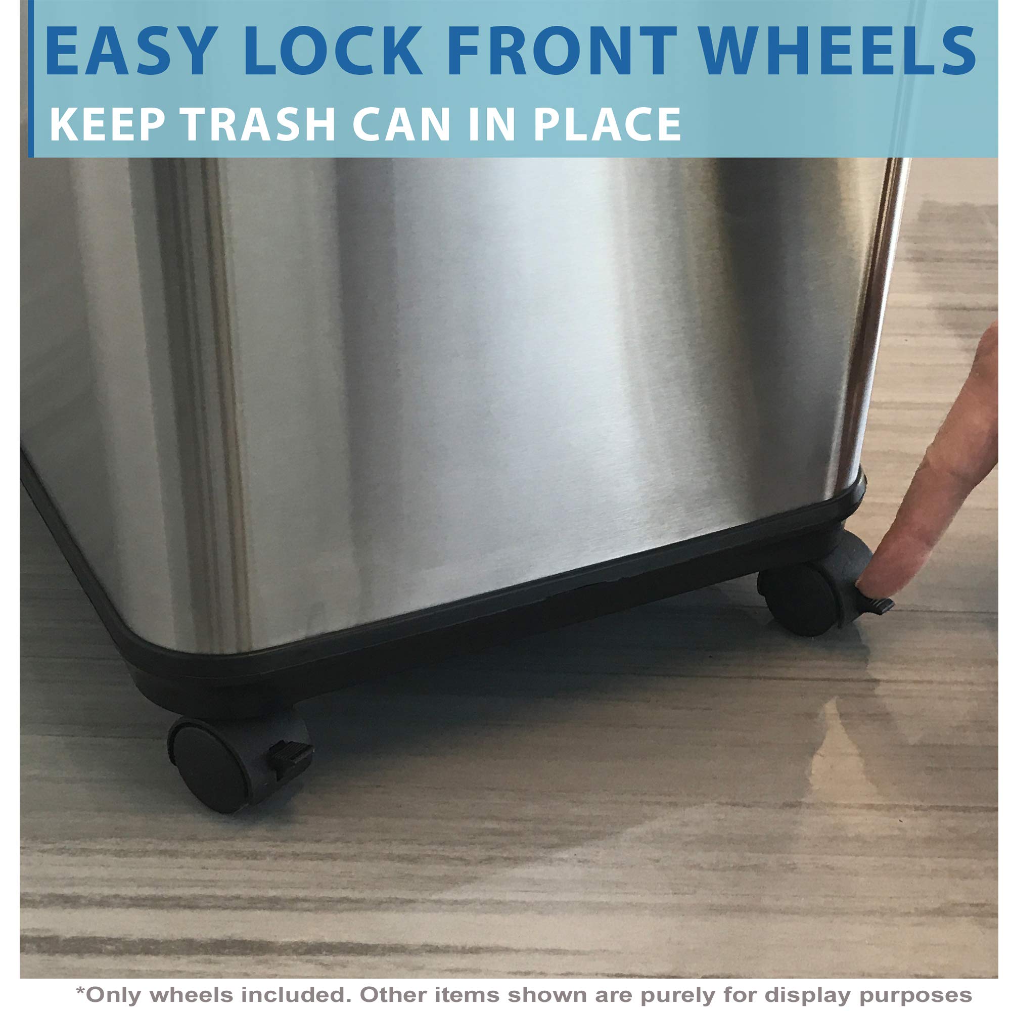 iTouchless Attachable Mobile Wheels for all Stainless Steel ONLY Sensor Rectangular and Round Shape Trash Cans and Open Top Trash Cans from 8 gallon to 23 gallon models