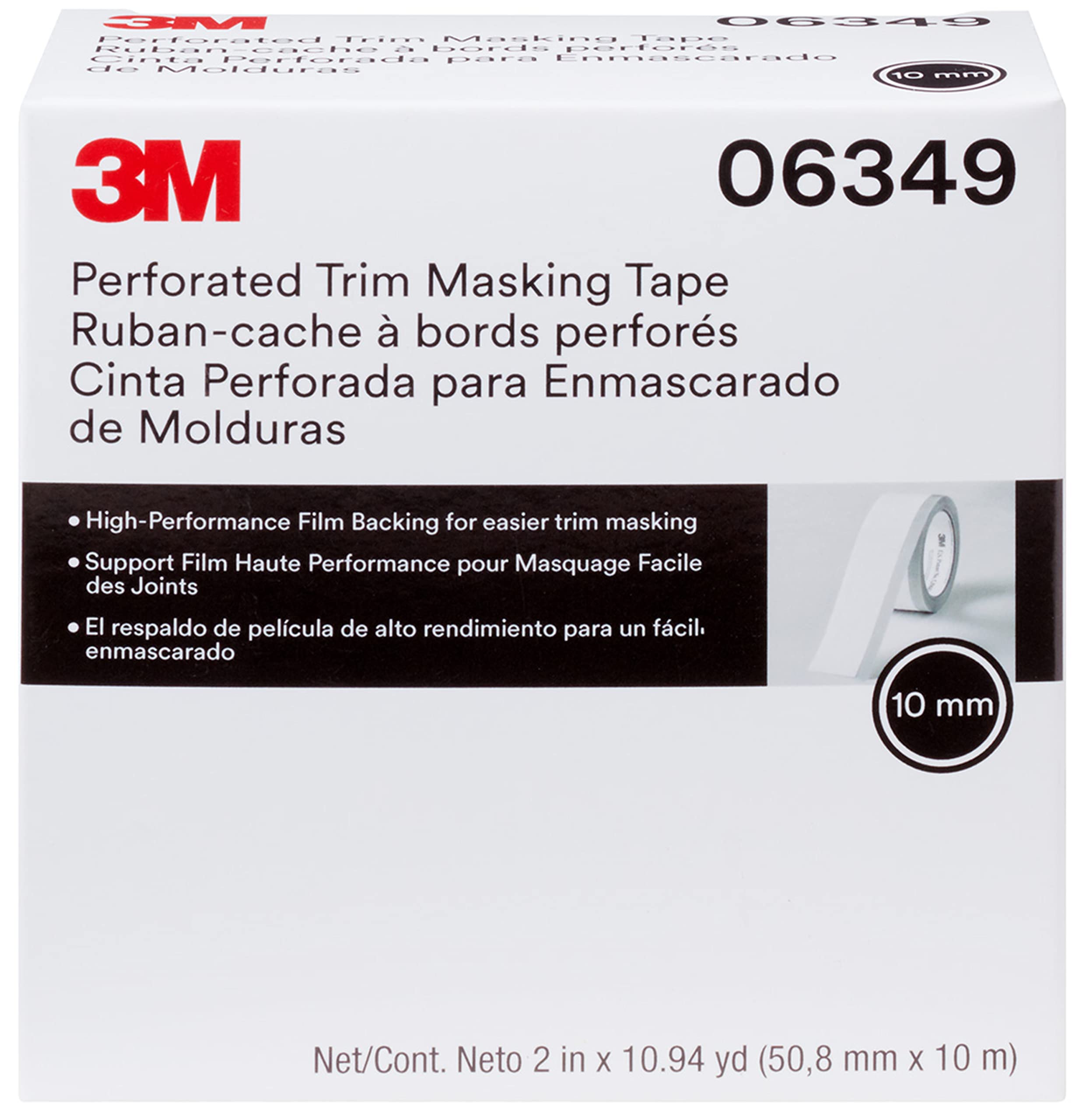 3M Perforated Trim Masking Tape 06349, Molding Paint Protection, Trim Lifting Tape, Hand Tearing, 10 mm Hard Band, 50.8 mm x 10 m