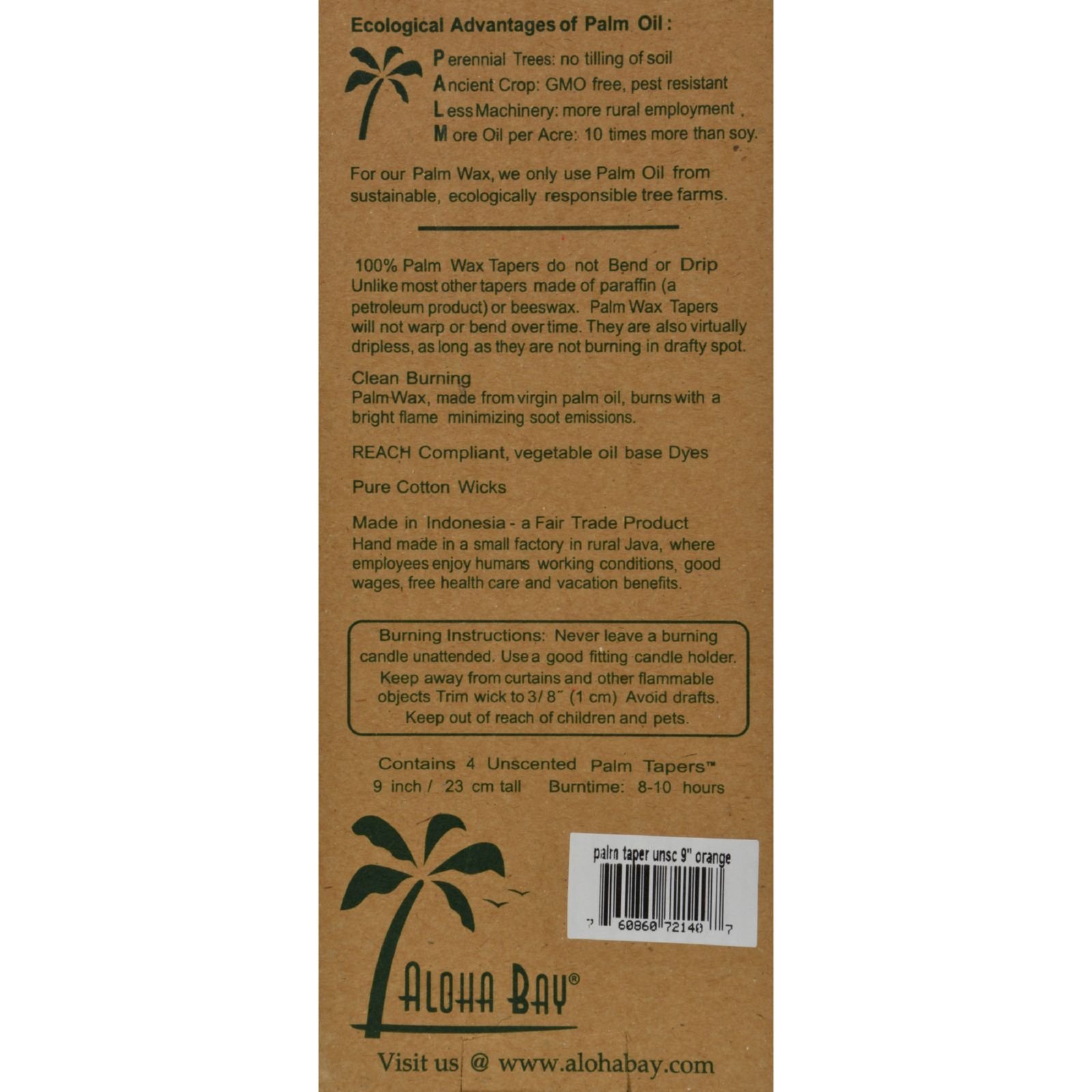 Aloha Bay Palm Tapers, Orange, 4 Count