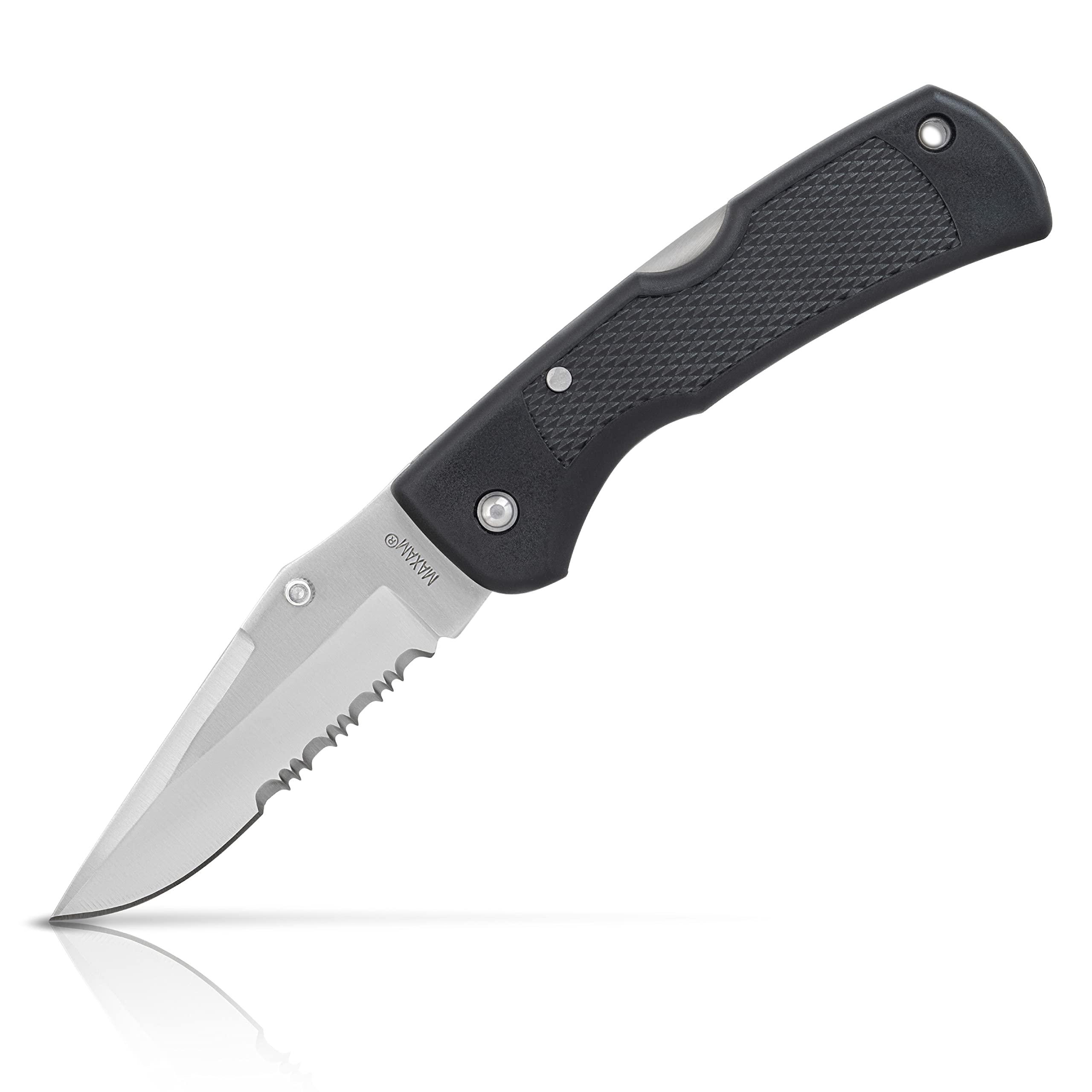 Maxam Extra Heavy-Duty Lockback Knife w/Leymar Handle - Fixed Blade Pocket Knife for Men, Hunting, Tactical & Survival, Includes Sheath