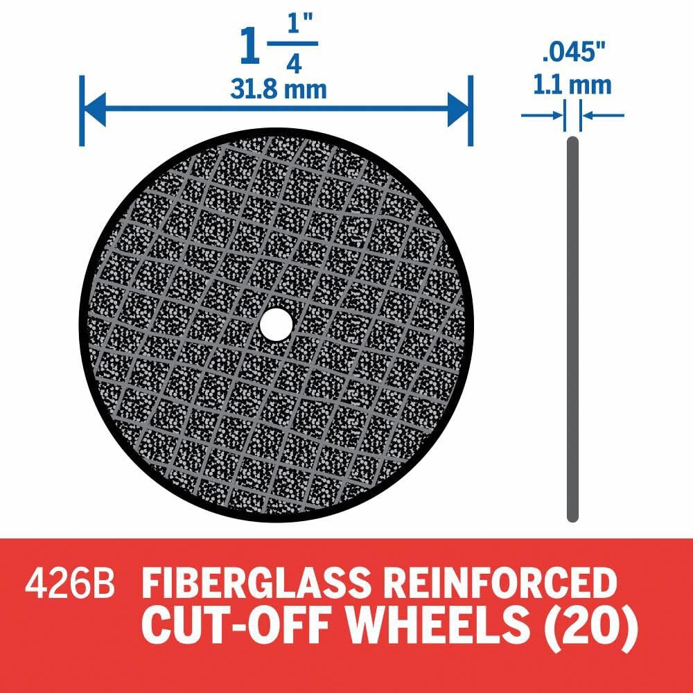 Dremel 426B Fiberglass Reinforced Cut-Off Wheels, 1-1/4-Inch (.045 mm) Wheel Diameter, Rotary Tool Cutting Disc Accessory, 20 Pieces, Silver