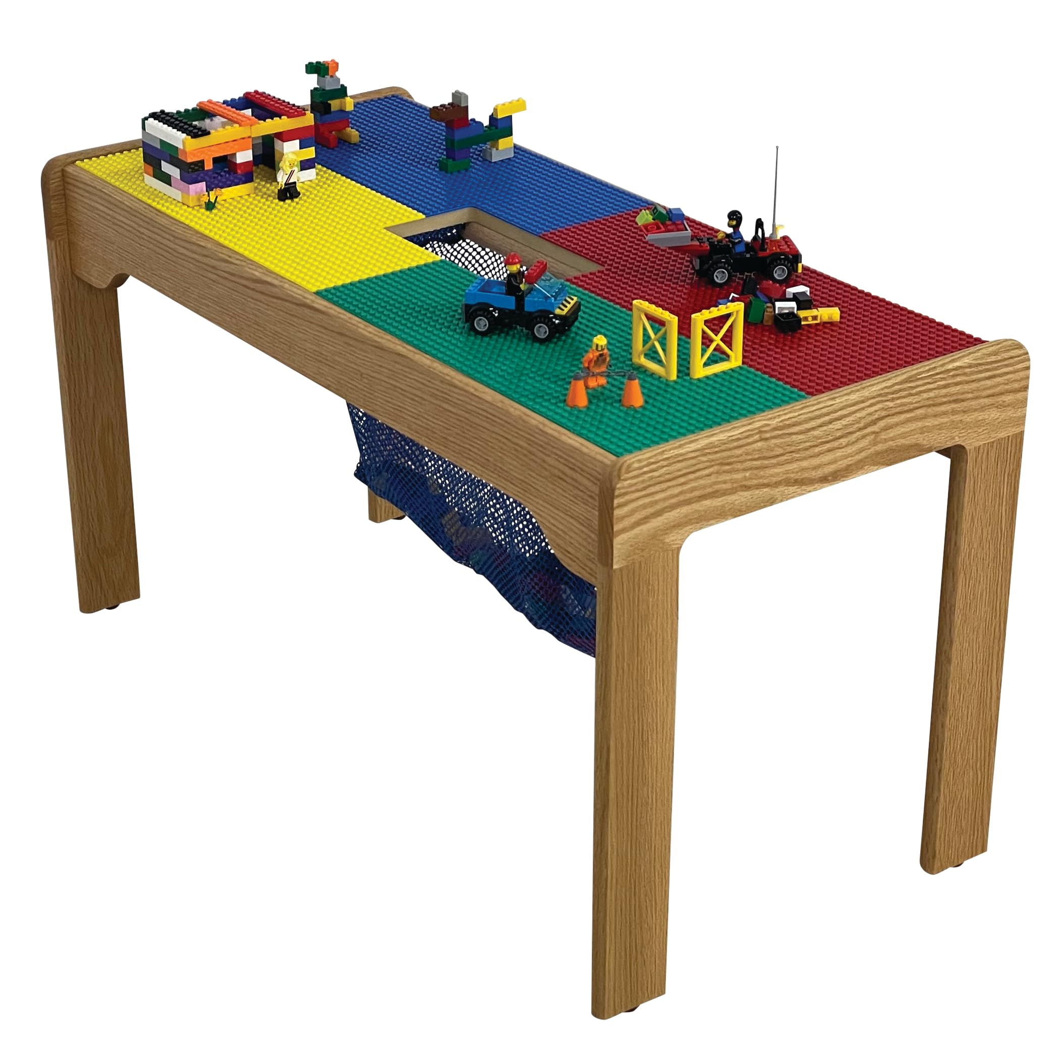 Fun Builder Table-Compatible with DUPLO® Brand Blocks-Built in Storage 32" x 16" Built in Block Storage-Made in USA-Premium Fully Assembled Wood Frame with Wood Legs-Ages 5 and Younger