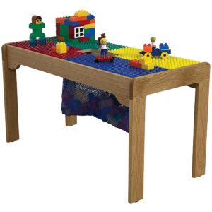 Fun Builder Table-Compatible with DUPLO® Brand Blocks-Built in Storage 32" x 16" Built in Block Storage-Made in USA-Premium Fully Assembled Wood Frame with Wood Legs-Ages 5 and Younger