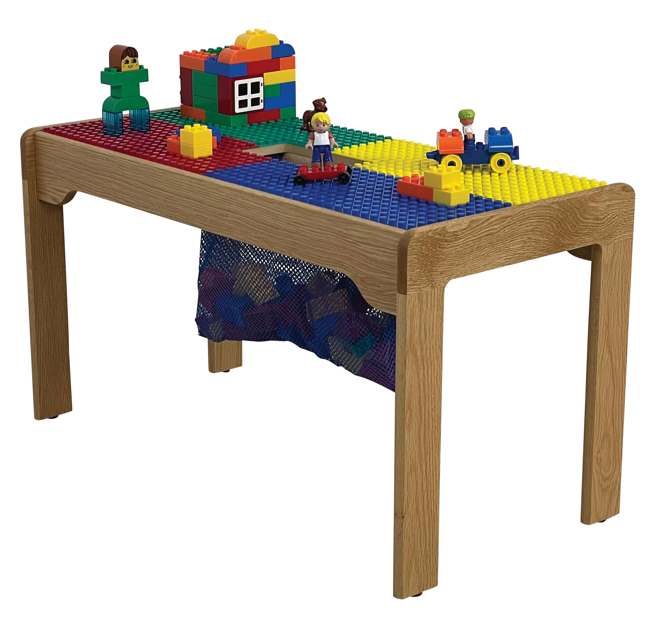 Fun Builder Table-Compatible with DUPLO® Brand Blocks-Built in Storage 32" x 16" Built in Block Storage-Made in USA-Premium Fully Assembled Wood Frame with Wood Legs-Ages 5 and Younger