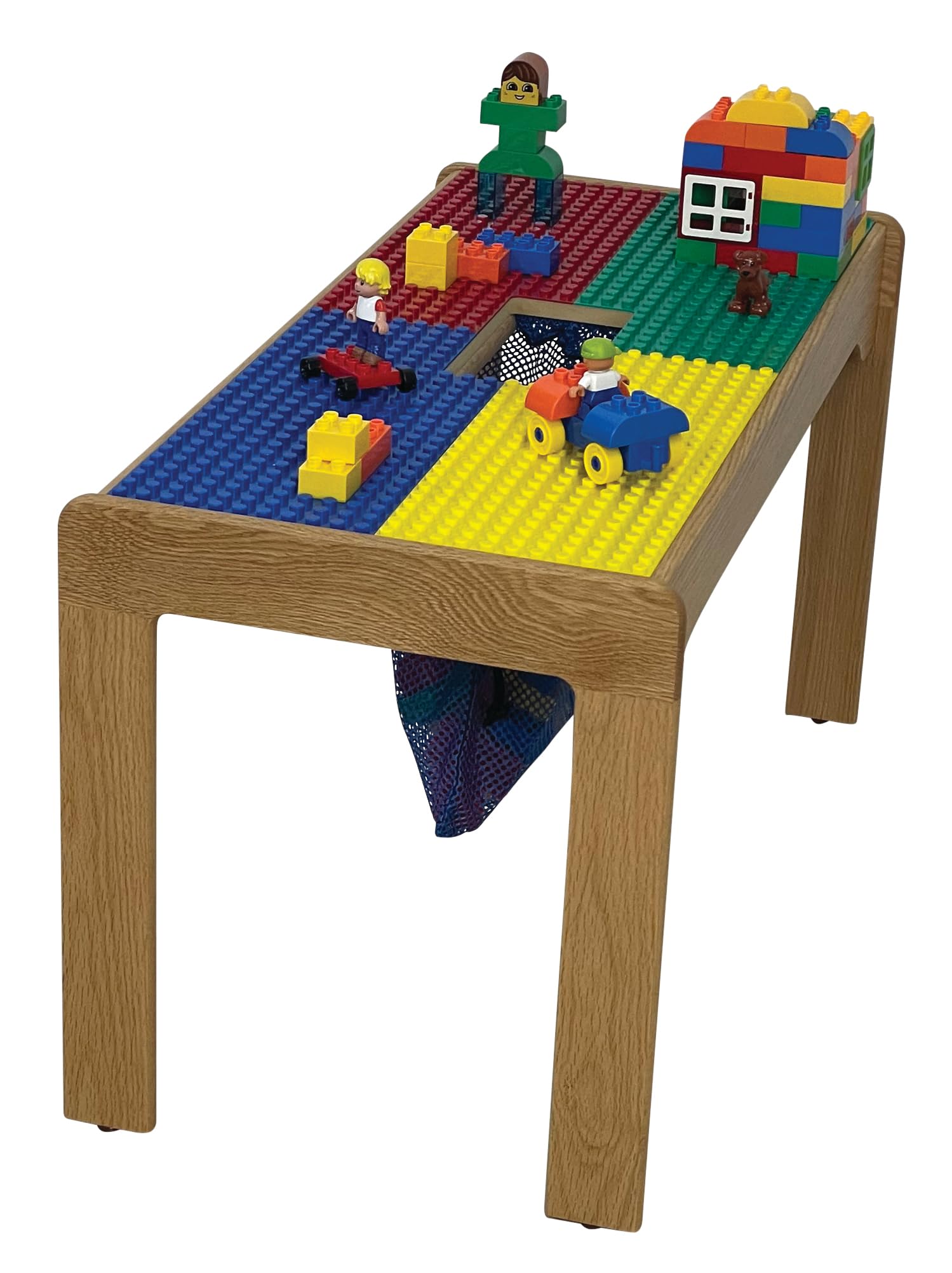 Fun Builder Table-Compatible with DUPLO® Brand Blocks-Built in Storage 32" x 16" Built in Block Storage-Made in USA-Premium Fully Assembled Wood Frame with Wood Legs-Ages 5 and Younger