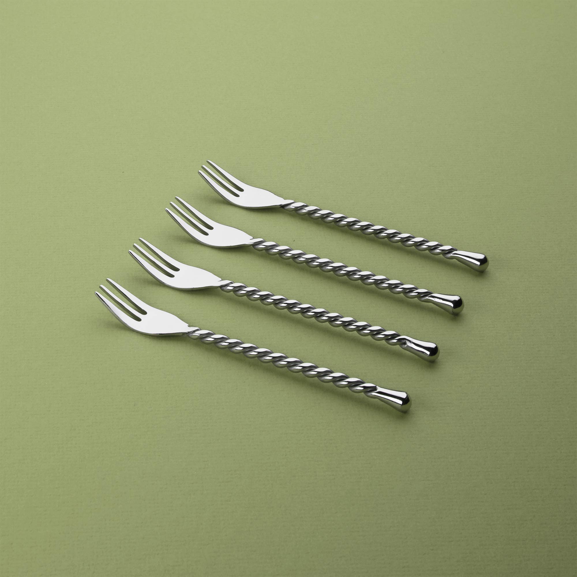 Gourmet Settings 4-Piece Cocktail Forks Set, Silver Tear Collection Polished Stainless Steel Silverware, Appetizer/Dessert/Seafood/Fruit, 6 Inches, Dishwasher Safe