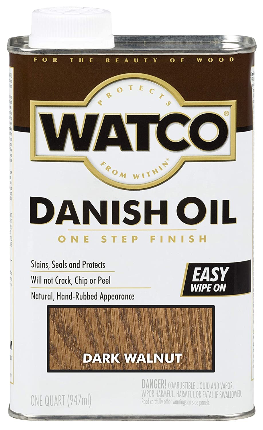 RUST-OLEUM, Quart, Dark Walnut Watco 242220 Danish Oil Wood Finish, Low VOC, 16 Fl Oz