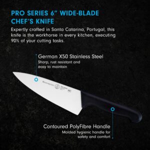 Messermeister Pro Series 6” Wide-Blade Chef’s Knife - German X50 Stainless Steel & NSF-Approved PolyFibre Handle - 15-Degree Edge, Rust Resistant & Easy to Maintain - Made in Portugal