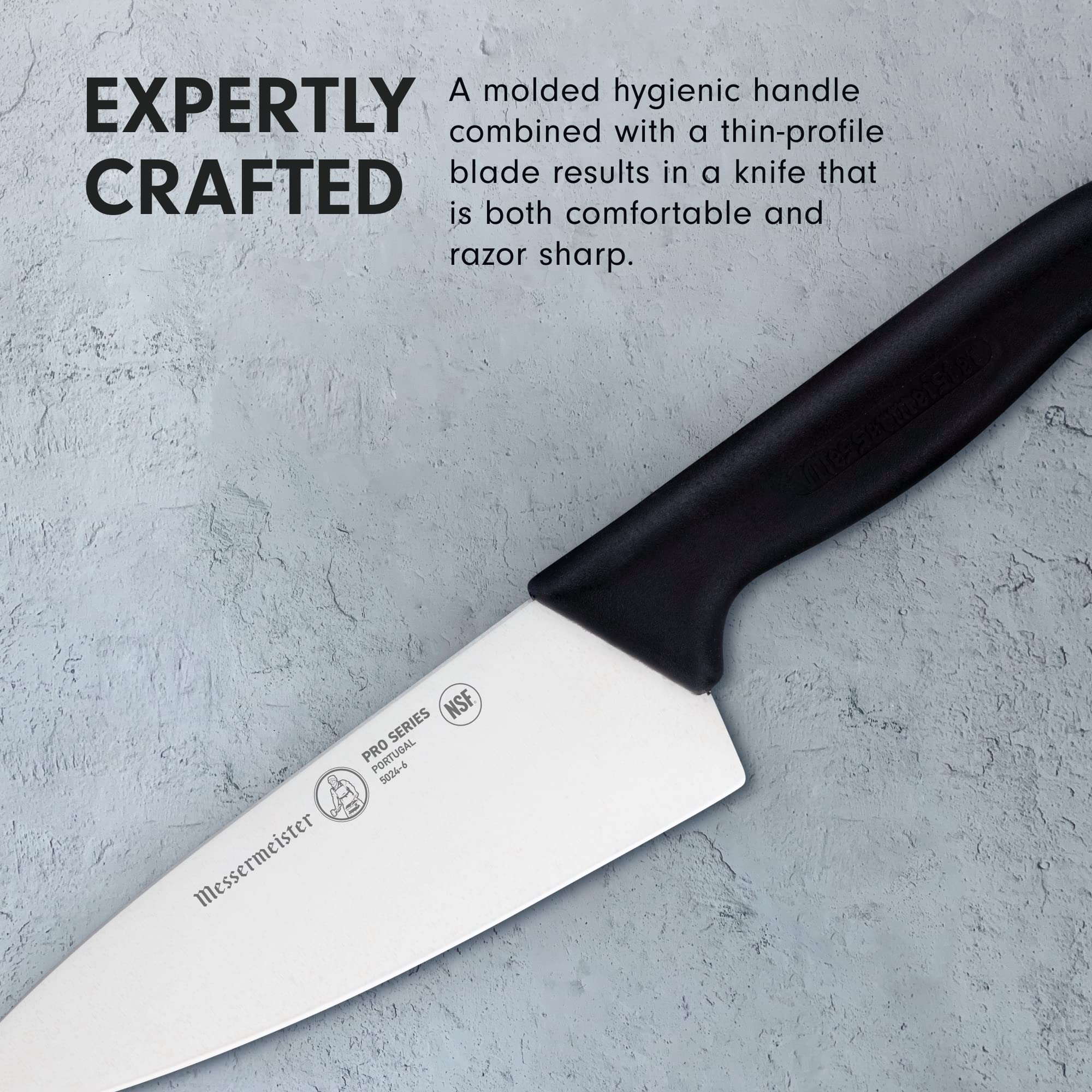 Messermeister Pro Series 6” Wide-Blade Chef’s Knife - German X50 Stainless Steel & NSF-Approved PolyFibre Handle - 15-Degree Edge, Rust Resistant & Easy to Maintain - Made in Portugal