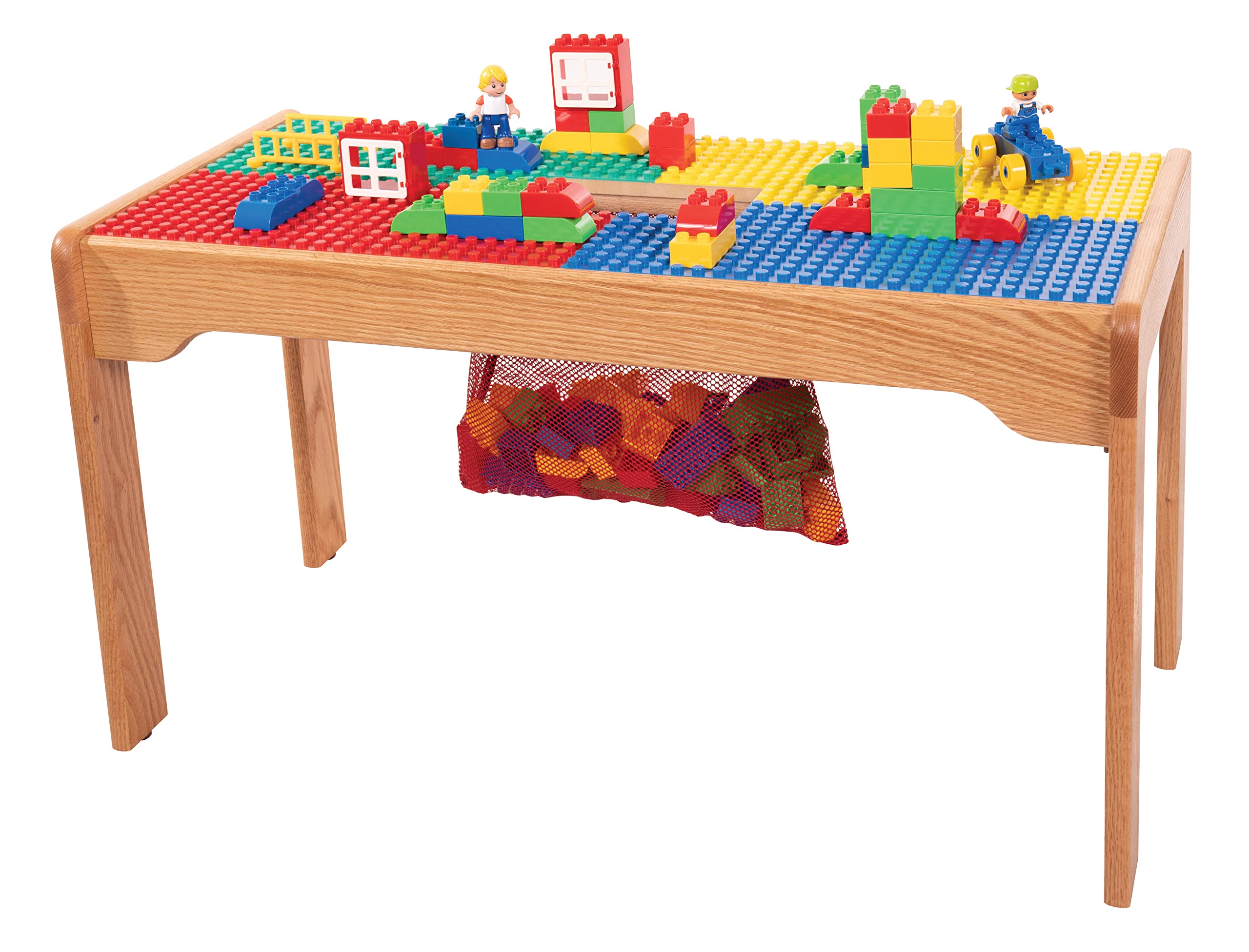 Fun Builder Table-Compatible with DUPLO® Brand Blocks-Built in Storage 32" x 16" Built in Block Storage-Made in USA-Premium Fully Assembled Wood Frame with Wood Legs-Ages 5 and Younger