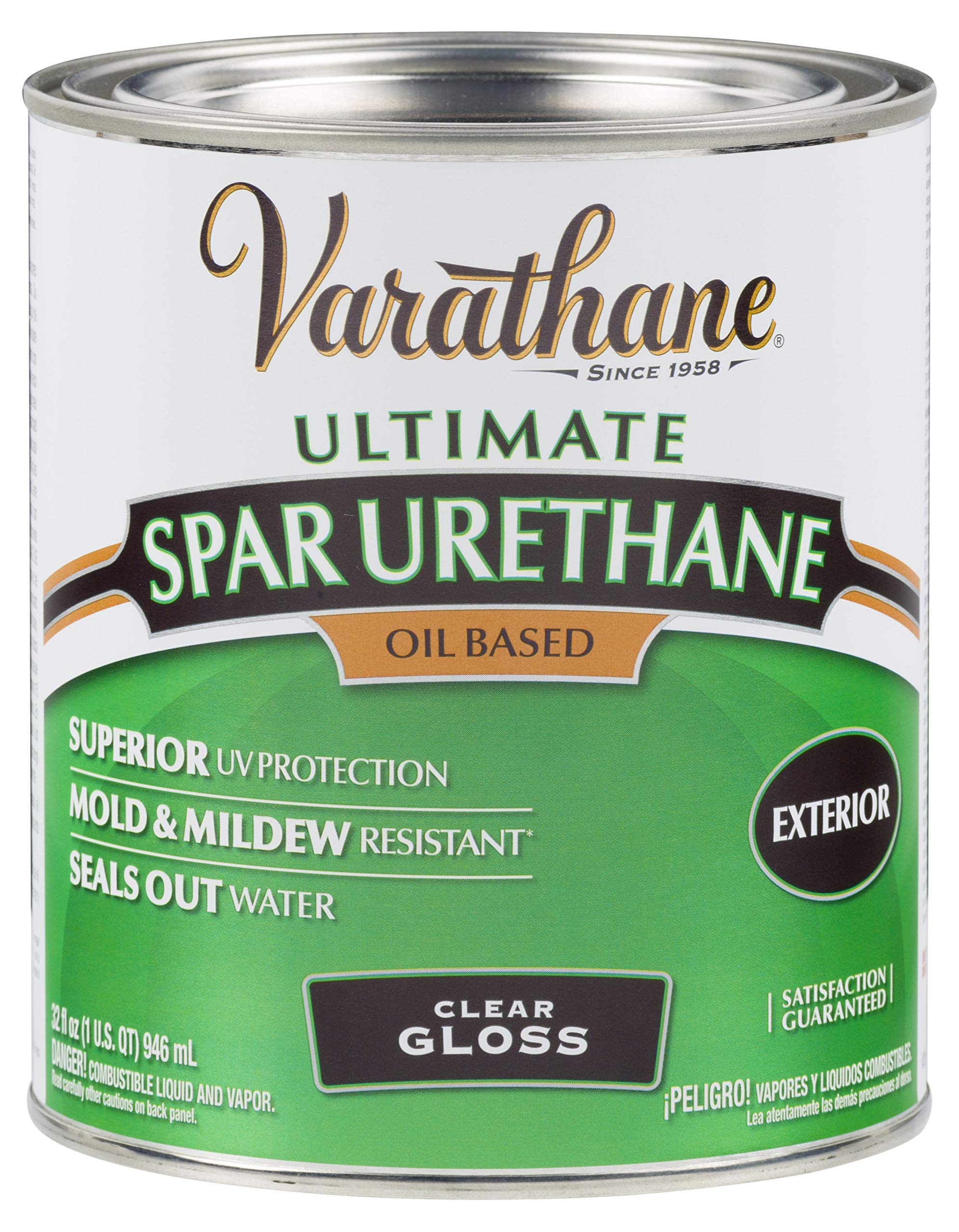 Varathane 242180H Classic Clear Oil Based Outdoor Spar 275 Voc Urethane, Quart, Gloss Finish