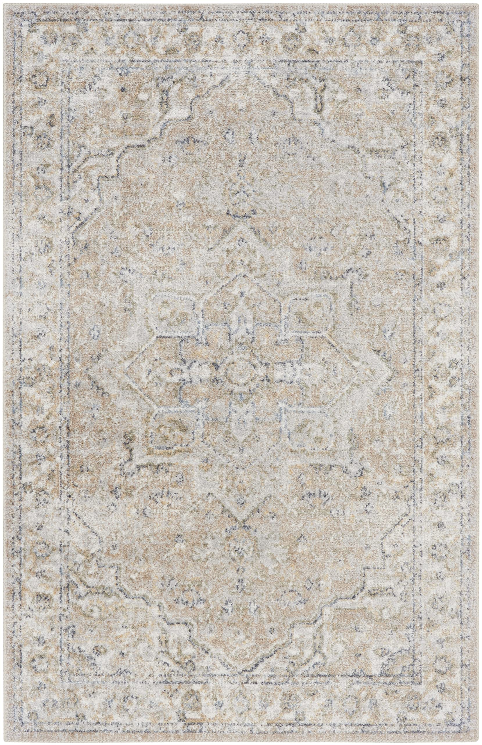 Nourison Astra Machine Washable Traditional Beige 2'2" x 4' Area -Rug, Easy -Cleaning, Non Shedding, Bed Room, Living Room, Dining Room, Kitchen (2x4)