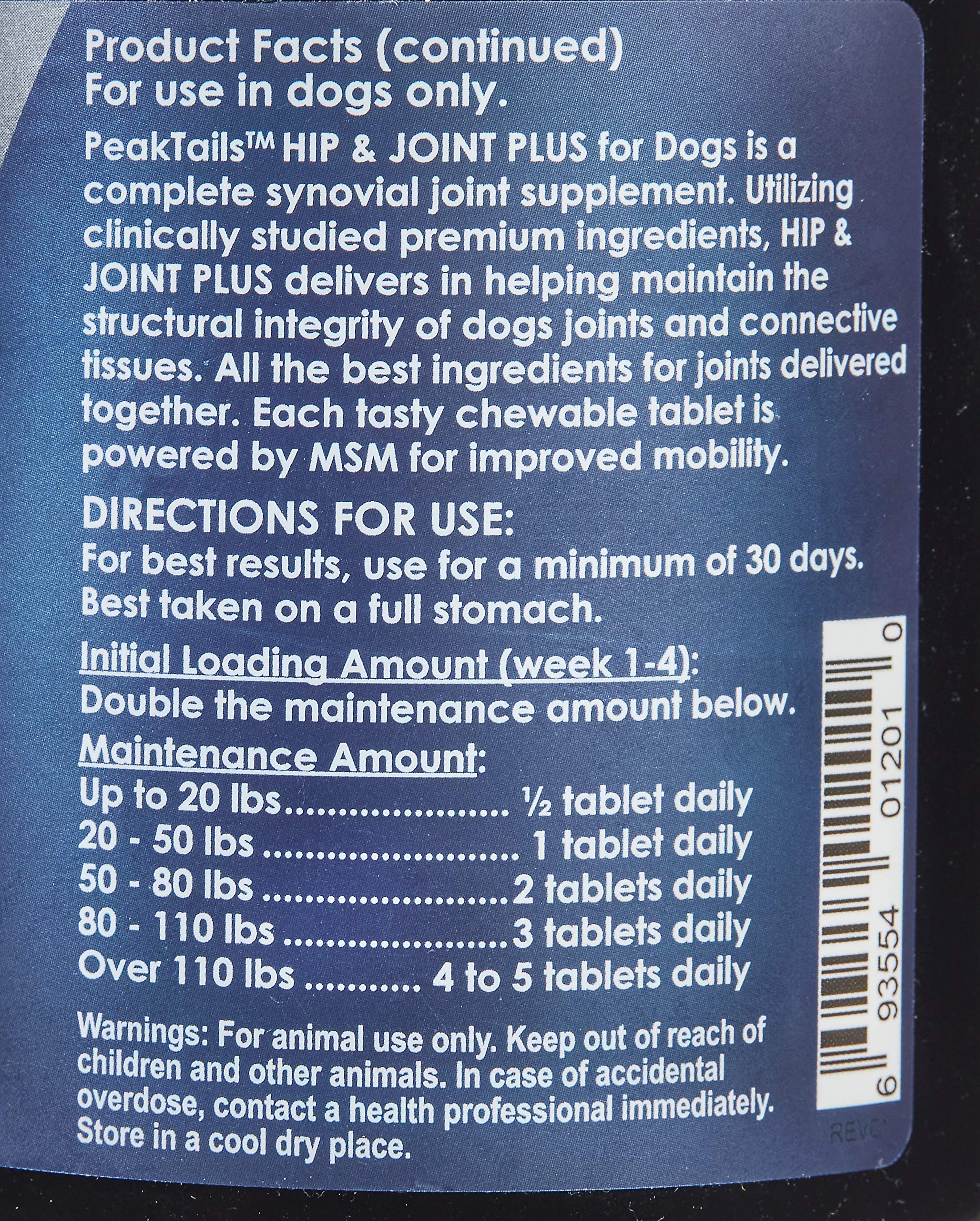 KALA HEALTH PeakTails Arthrix Plus, 90 Count Tablets, Provides Hip & Joint Support for Dogs, Formulated with Clinically Studied Ingredients, MSM, Glucosamine, Chondroitin