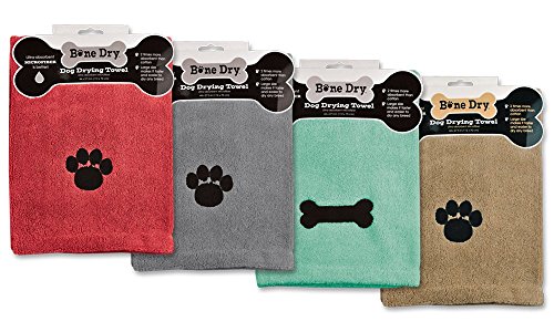 Bone Dry Pet Grooming Towel Collection Absorbent Microfiber X-Large, 41x23.5", Embroidered Taupe