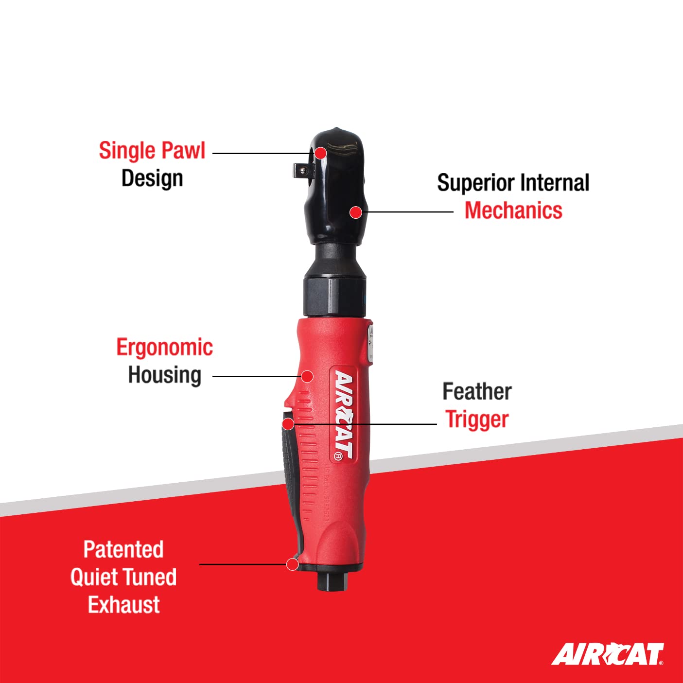 AIRCAT Pneumatic Tools 800: Composite Ratchet 320 RPM, 35 ft-lbs Maximum Torque - 1/4-Inch