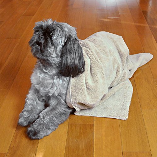 Bone Dry Pet Grooming Towel Collection Absorbent Microfiber X-Large, 41x23.5", Embroidered Taupe