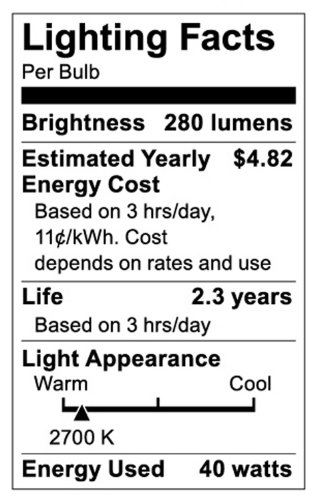 Satco S3721 130V Medium Base 40-Watt A15 Light Bulb, Frosted