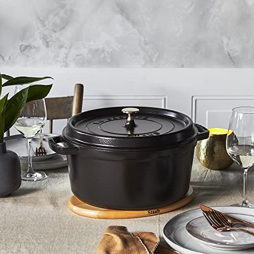 STAUB Cast Iron Dutch Oven 7-qt Round Cocotte, Made in France, Serves 7-8, Black Matte