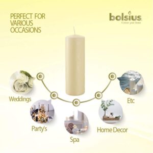 BOLSIUS Ivory Pillar Candle Large - 3 x 10 Inches - 115 Hours Burn Time - Premium European Quality - Smooth And Smokeless Flame - Relight Unscented Wedding, Dinner, Party, And Special Occasion Candle