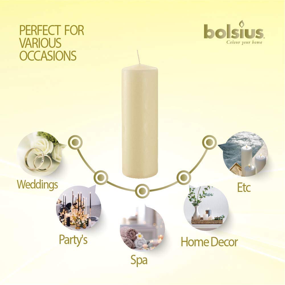 BOLSIUS Ivory Pillar Candle Large - 3 x 10 Inches - 115 Hours Burn Time - Premium European Quality - Smooth And Smokeless Flame - Relight Unscented Wedding, Dinner, Party, And Special Occasion Candle