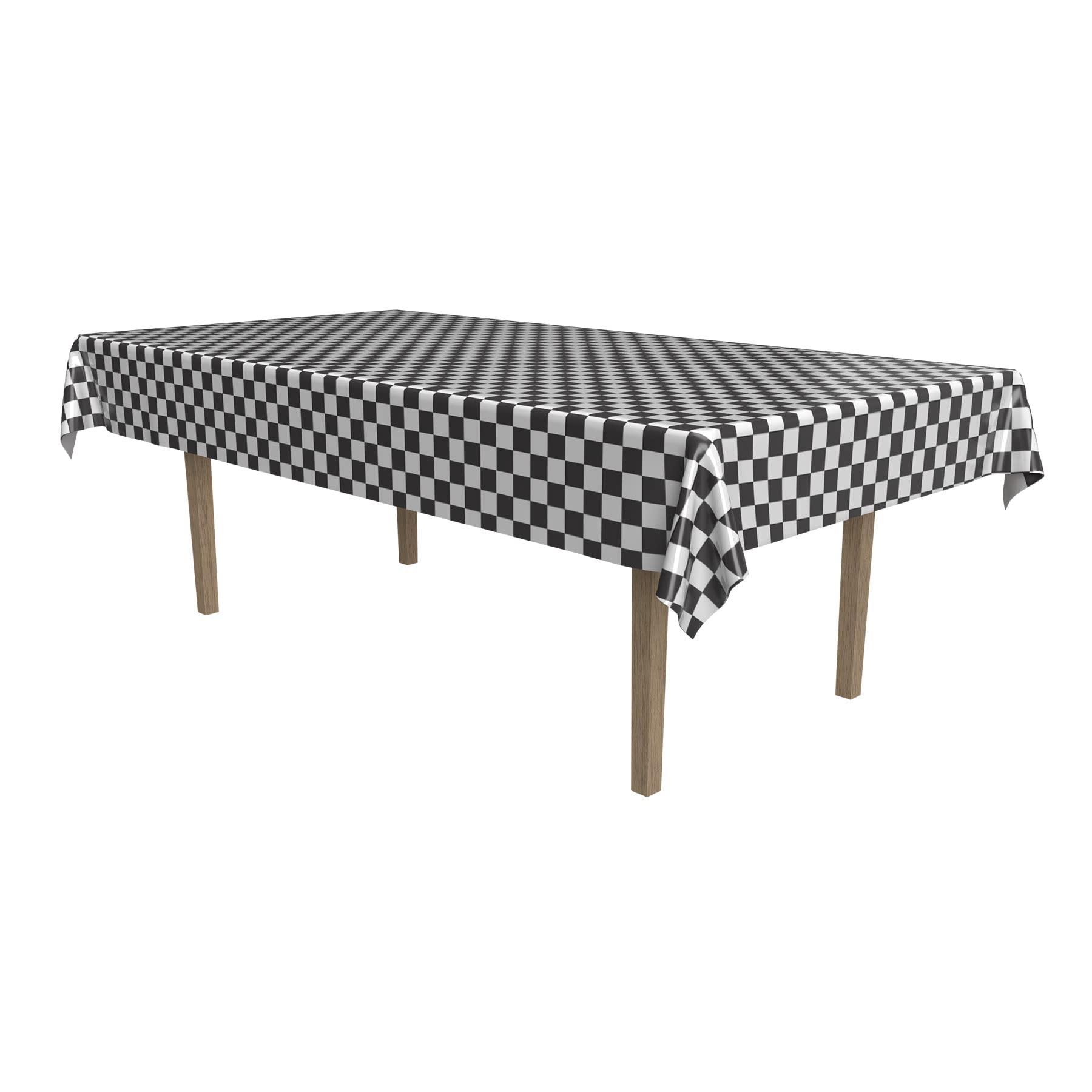 Beistle Checkered Tablecover, 54” x 108” – Plastic Table Cloth, Black & White Table Cloth, Race Car Themed Decorations, 50’s Party Decorations, Party Supplies, Rectangular Table Cloth