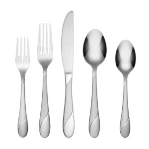 cambridge swirl sand piece flatware set, 20 count, silver