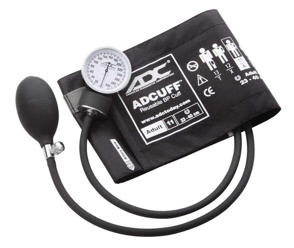 ADC 760-11ABK Prosphyg Model 760 Pocket Aneroid Sphygmomanometer with Adcuff Nylon Blood Pressure Cuff, Adult, Black