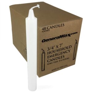 long white household candles unscented (box of 48). perfect for ceremonies and emergency use. made in u.s.a.