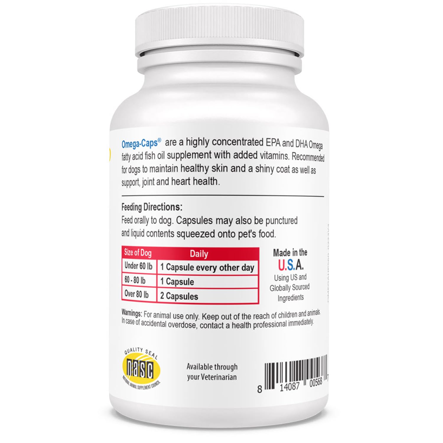 Omega-Caps HP Snip Tips for Cats & Smaller Dogs - Omega 3, EPA, DHA, Vitamins, Minerals, Antioxidants - Support Immune System, Joints, Heart, and Brain - 60 Capsules