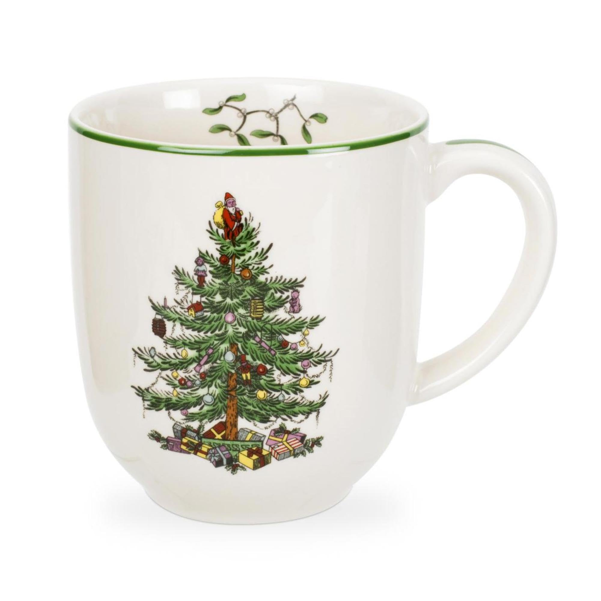 Spode Christmas Tree Cafe Mug - 14 Oz Ceramic Holiday Coffee Mugs for Tea, Hot Chocolate, Lattes - Festive Design with Santa and Christmas Tree Motif - Microwave & Dishwasher Safe