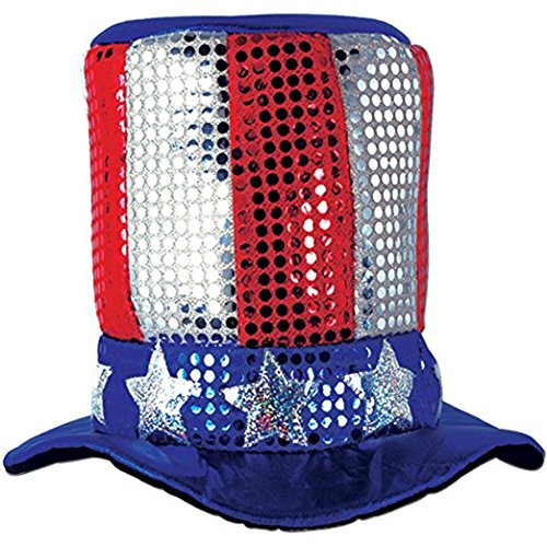 Beistle Glitz N’ Gleam Uncle Sam Top Hat, OSFM – Independence and Memorial Day Party Accessory, Patriotic Stars & Stripes Novelty Photo Booth Prop, Fourth of July Festive Headwear