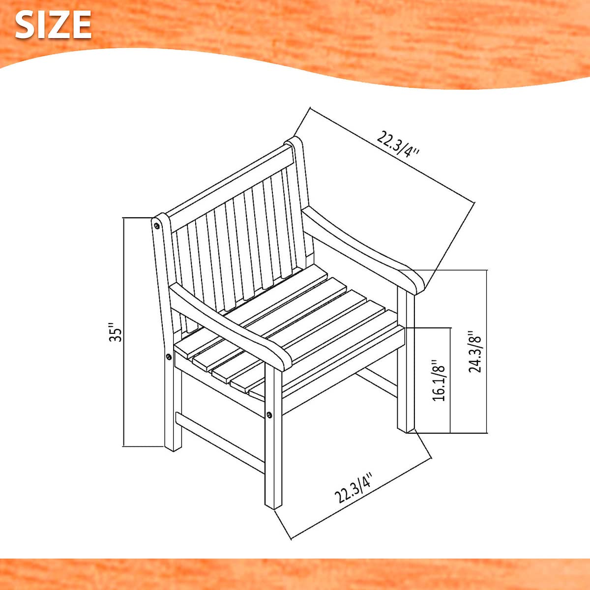 Amazonia Milano 1-Piece Patio Armchair | Eucalyptus Wood | Ideal for Outdoors and Indoors, 23Lx20Wx35H, brown