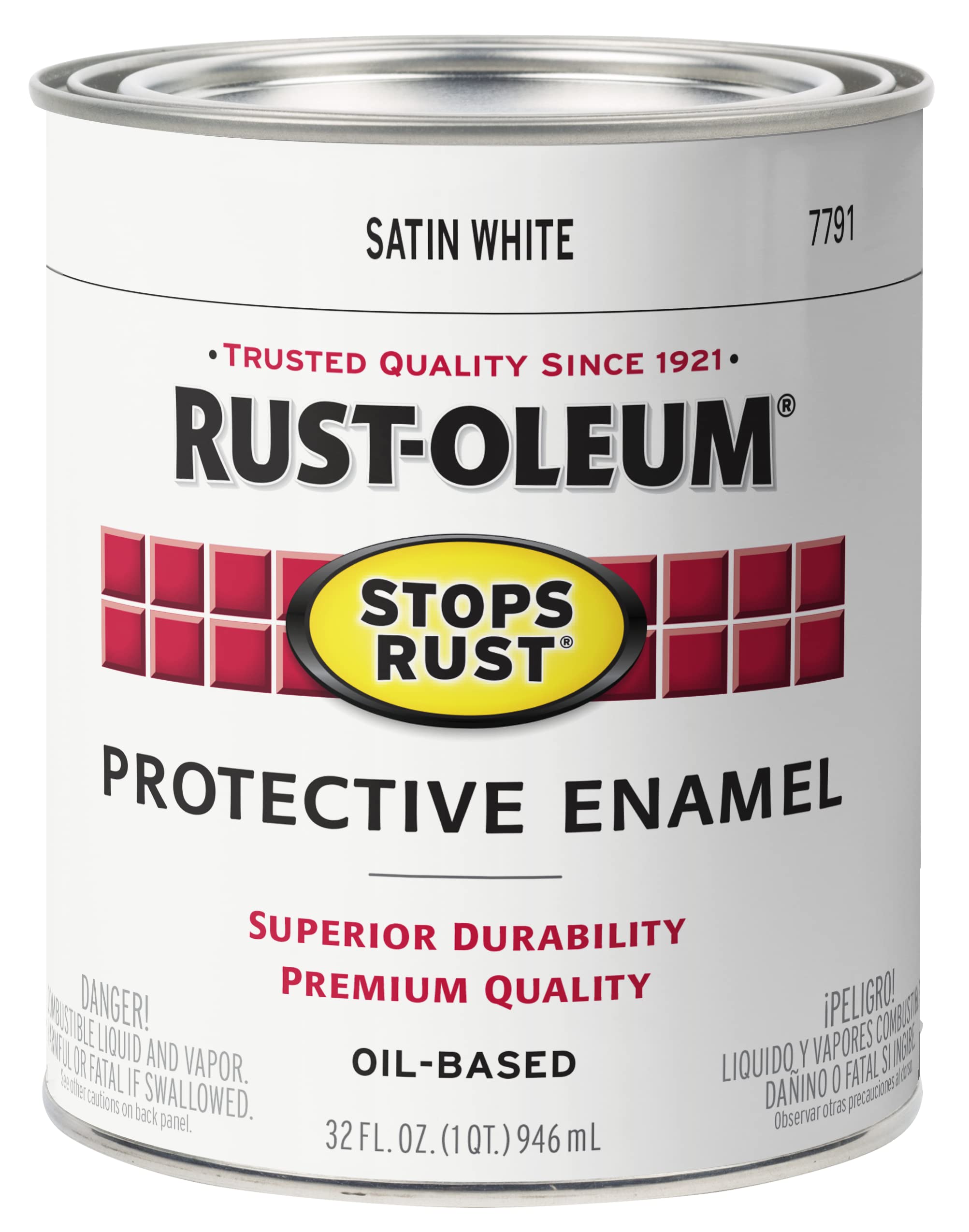 Rust-Oleum 7791502 Protective Enamel Paint Stops Rust, 32-Ounce, White Satin Finish