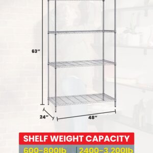 Quantum Storage Systems WR63-2448C Starter Kit Wire Shelves Chrome 4 Shelves 63" H x 48" W x 24" D