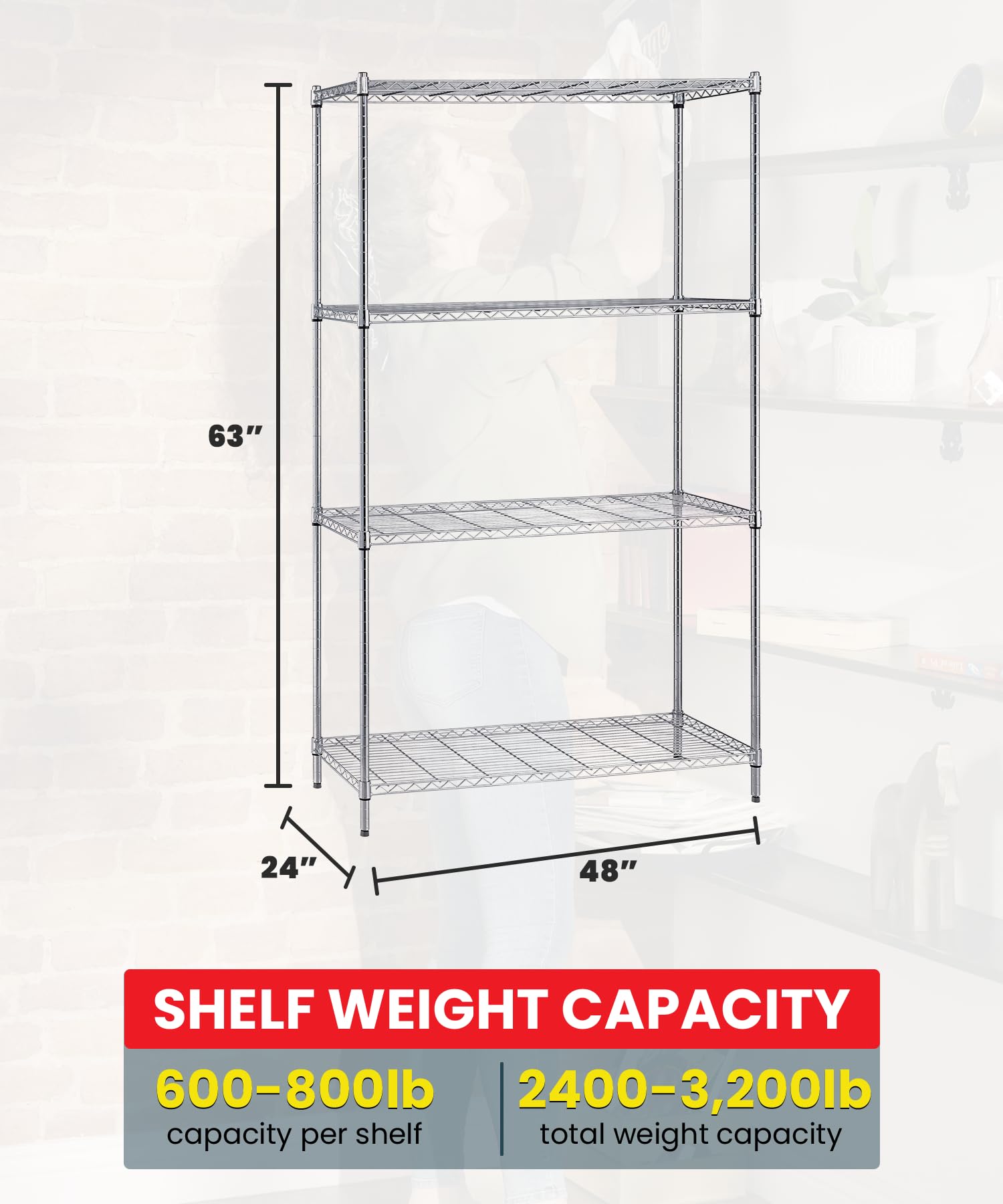 Quantum Storage Systems WR63-2448C Starter Kit Wire Shelves Chrome 4 Shelves 63" H x 48" W x 24" D