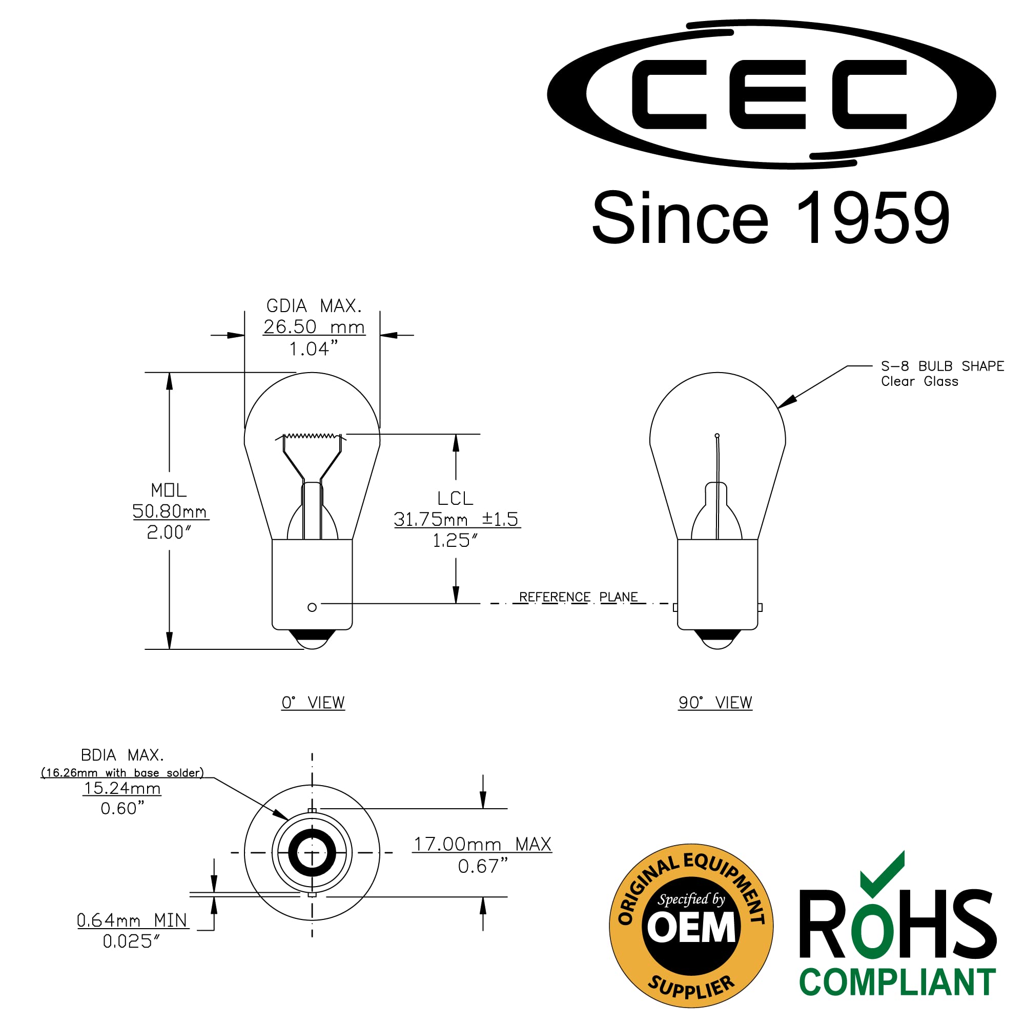 CEC Industries 1141 Single Contact Bayonet 12.8V 18.4W Miniature Bulb (10-Pack)