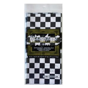 Beistle Checkered Tablecover, 54” x 108” – Plastic Table Cloth, Black & White Table Cloth, Race Car Themed Decorations, 50’s Party Decorations, Party Supplies, Rectangular Table Cloth