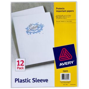 avery plastic document sleeves, holds up to 20 sheets, 12 clear sleeves (72311)