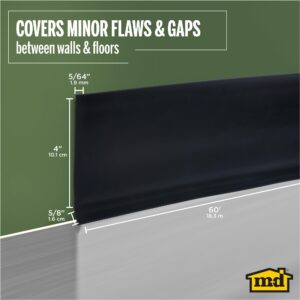 M-D Building Products 4-Inch x 60-Feet Dry Back Vinyl Wall Base, Flexible Dry Back Vinyl Trim with Toe - Easy Install Molding Trim for Floors and Baseboards, Black (73896)