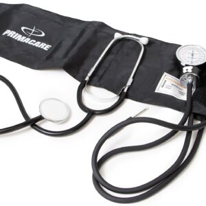 PrimaCare Medical DS-9197-BK Professional Classic Series Manual Adult Size Blood Pressure Kit, Emergency Bp kit with Stethoscope and Portable Leatherette Case, Nylon Cuff, Black