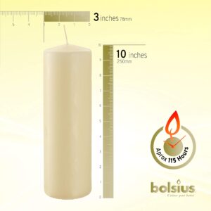 BOLSIUS Ivory Pillar Candle Large - 3 x 10 Inches - 115 Hours Burn Time - Premium European Quality - Smooth And Smokeless Flame - Relight Unscented Wedding, Dinner, Party, And Special Occasion Candle