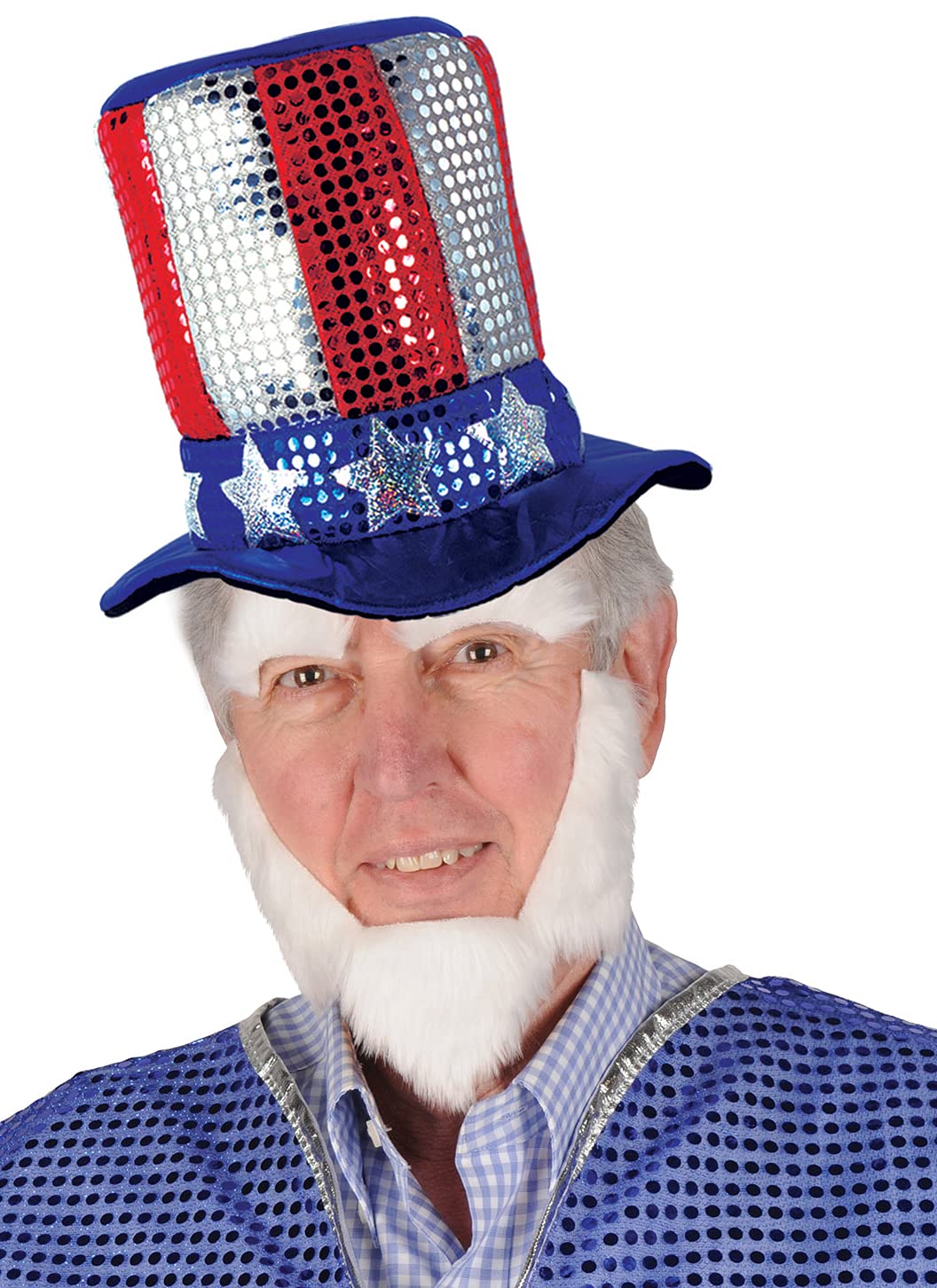 Beistle Glitz N’ Gleam Uncle Sam Top Hat, OSFM – Independence and Memorial Day Party Accessory, Patriotic Stars & Stripes Novelty Photo Booth Prop, Fourth of July Festive Headwear